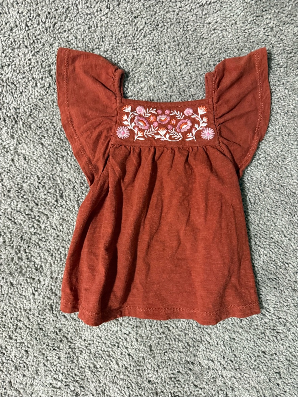 Boden Rust Embroidered Flutter-Sleeve Tunic